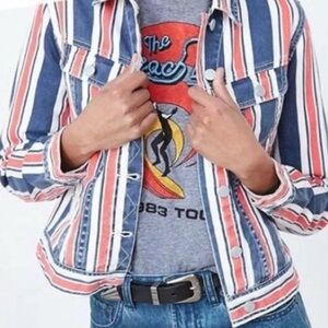 BDG Urban Outfitters Red White Blue Striped Denim Jean Jacket - Medium